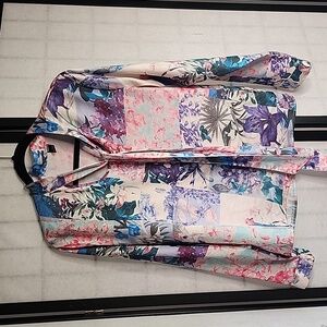 Shein floral print lavender blouse slip-on bow tie L